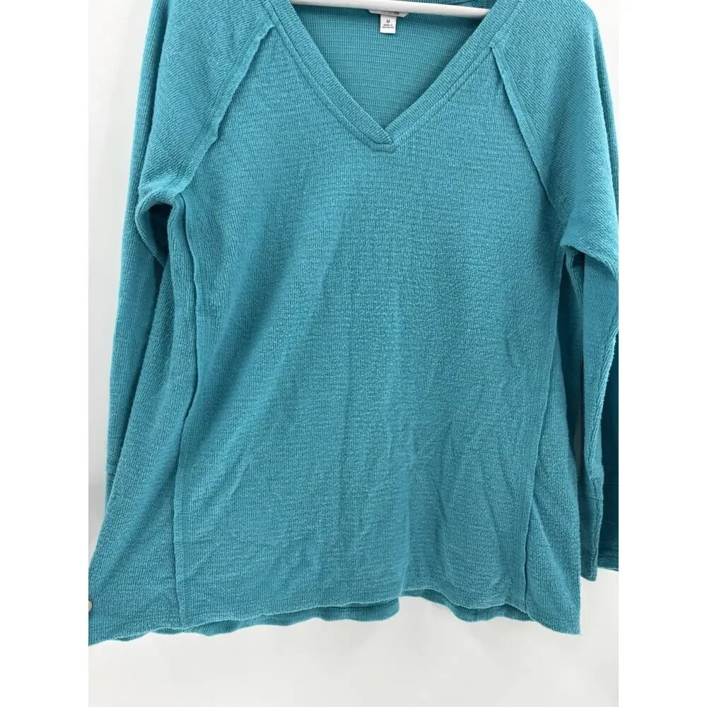 Wildfox Sweater Womens Medium Teal Blue V Neck Soft Knit Stretchy Pullover Top
